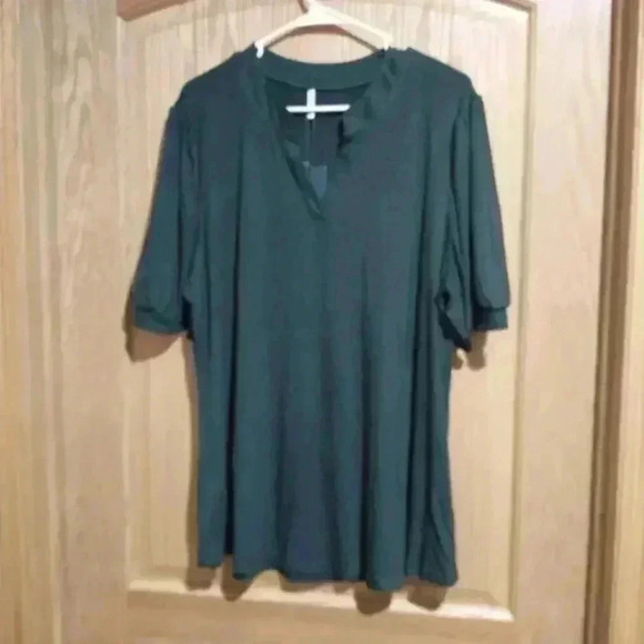 Women's size 2XL Anyally v-neck blouse T-shirt stretchy green flowy comfortable - Picture 1 of 7